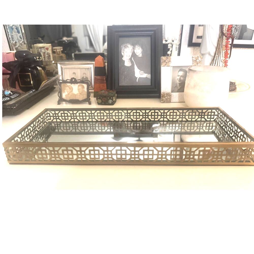 Vintage Brass Mirrored Tray - Hollywood Regency 14.25" x 5"